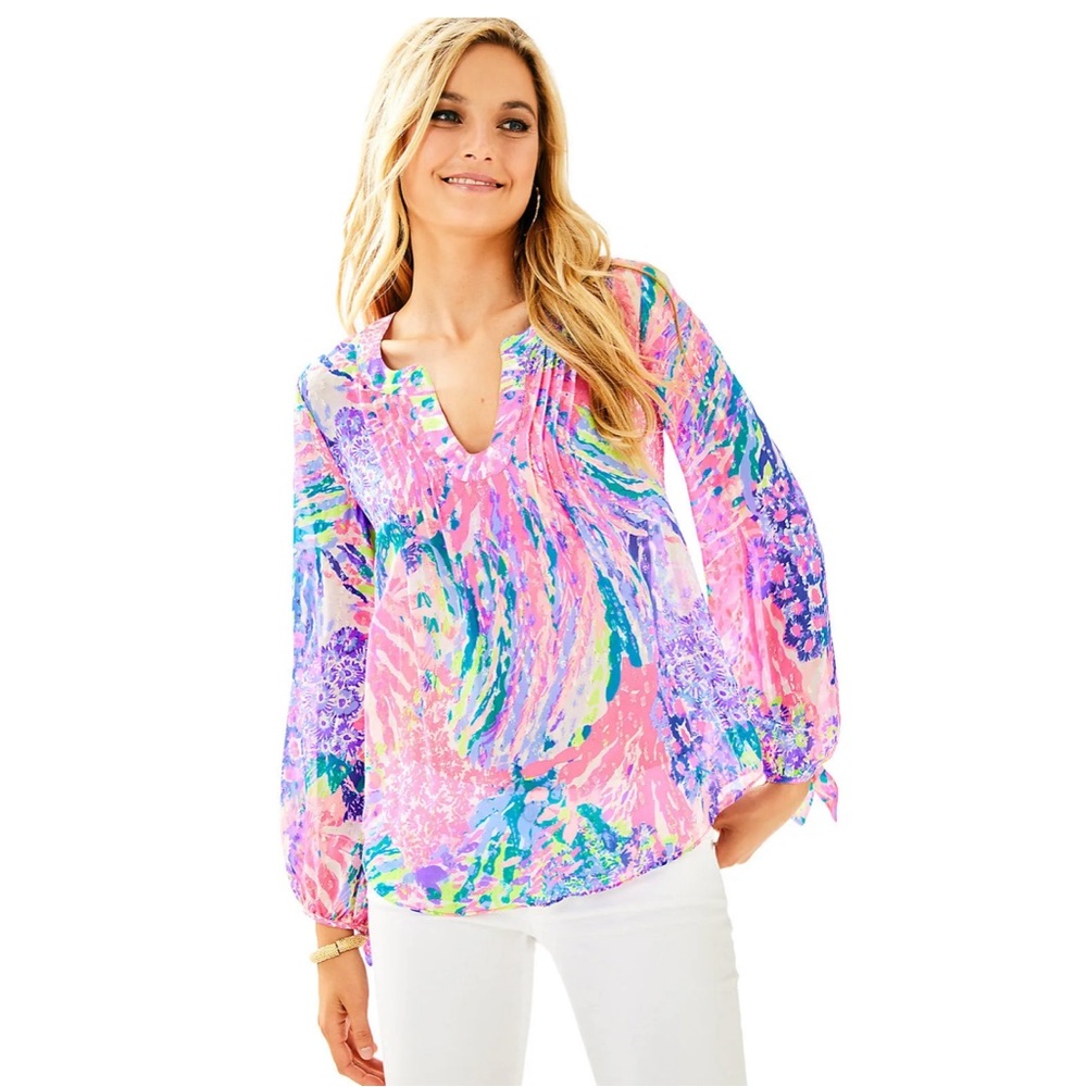 Lilly Pulitzer Colby Silk Top size L Rainbow Soleil
